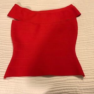 KAREN MILLEN Figure Form Red Bandage Off The Shoulder Knit Top Large/12